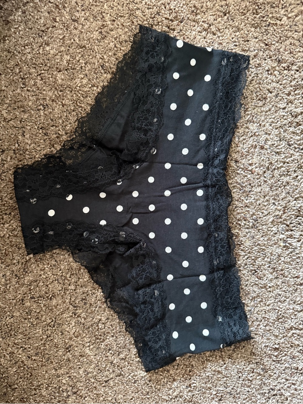 Victoria's Secret Black and White Polka Dot Lace Hipster Panty